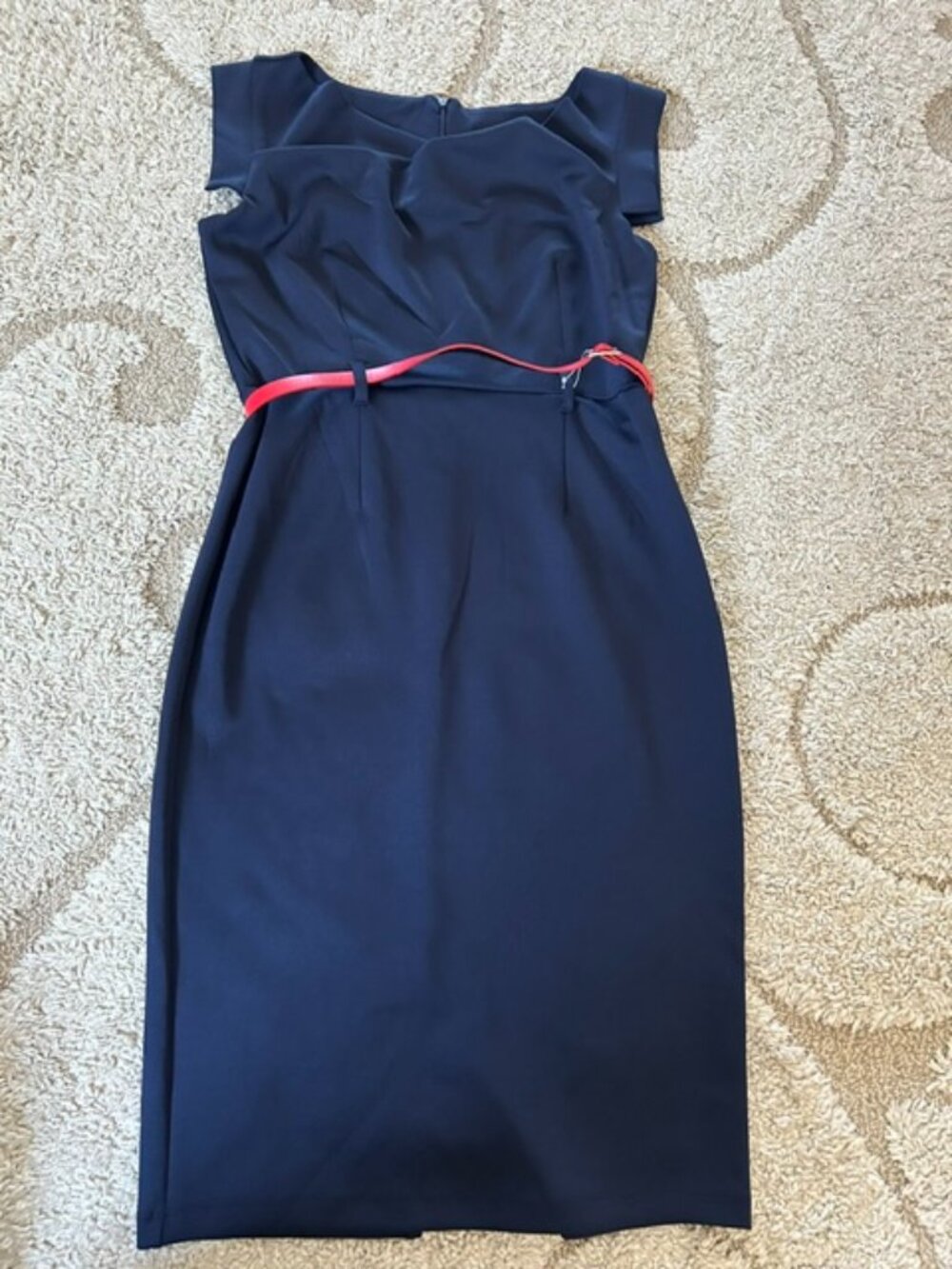 Brand New ENFOCUS STUDIO Dark Blue with Red Belt Elegant Sleeveless Dress Sz 8